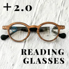 +2.0 老眼鏡 遠近両用 眼鏡 木目調UV レディースメンズブルーライトカット シニア リーディンググラスPCパソコン ブラウン レトロ おしゃれ 男性女性 小顔効果 丸い丸型伊達 可愛い コンパクト 軽量 お洒落 TR90 紫外線 クラシック 安い クリア