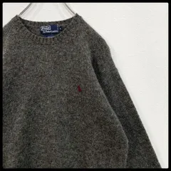 ポロラルフローレン　クルーネック　ミックスグレー　ロゴ刺繍　ニットセーター　Mサイズ ポニー 90s POLO RALPH LAUREN