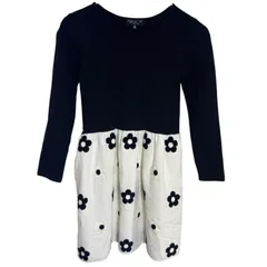 B052 a gnes b. アニエスベー ワンピース ブラック フラワー 花柄 長袖 カジュアル 切り替え ガールズ 10ans