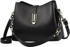 MYSKUFT ハンドバッグ ショルダーバッグ チェーンバッグ レディース ミニバッグ ちいさめ 斜め掛け 肩掛け クロスボディ 女性 鞄 ゴールドチェーン(ブラック,  幅26cmx高さ19cmxマチ12cm)