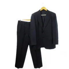 バーバリーズ Burberrys シングルスーツ 2点セット セットアップ テーラードジャケット 総裏地 スラックス ツータック ストレート ウール ストライプ AB6 紺 ネイビー /CK3 ■GY18