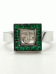 【ITOPKDI02MM2】Chopard ショパール K18WG 750 ハッピーダイヤモンド エメラルド リング 11.2g #10.5