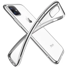iPhone 11 ケース クリア 透明 tpu シリコン メッキ加工 スリム 薄型 6.1インチ スマホケース 耐衝撃 ストラップホール 黄変防止 一体型 人気 携帯カバー シルバー 1