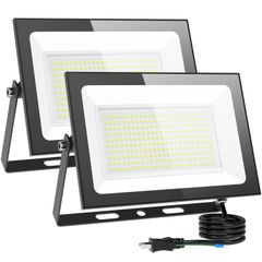 KIWEN LED 投光器 屋外 防水 100W 15000LM 100v 昼光色 ledライト 作業灯 屋外 照明 看板灯 IP66 豪雨対応 外灯 led 灯光器 高演色 Ra85 高輝度 省エネ アース付き プラグ 120°広角 【2個セット】