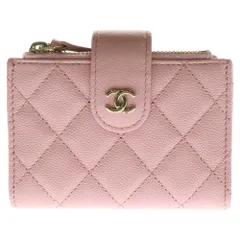 CHANEL (シャネル) マトラッセ クラシック ダブルジップ カードケース コンパクトウォレット 財布 ピンク キャビアスキン ゴールド金具