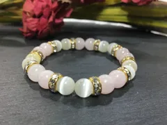 ローズクォーツ&キャッツアイ（ホワイト） パワーストーン ブレスレット （ゴールド）レディース 女性  数珠ブレス 開運 プレゼント ギフト [G]