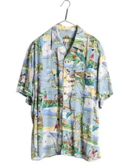 【お得なクーポン配布中!】 90s ハワイ製 レインスプーナー レーヨン 半袖 アロハ シャツ メンズ XL オールド ループ留め 開襟 オープンカラー 総柄 ハワイアン USA製