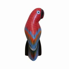 カラフルオウムの木彫り コンゴウインコ 16cm レッド リゾートインテリア バードオブジェ 鳥の置物 アジアン雑貨 バリ雑貨 ハワイアン雑貨 010401