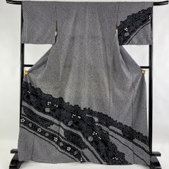 特別訳あり特価】 草花 袷 L 裄丈68cm 身丈168cm 訪問着 総絞り 【中古