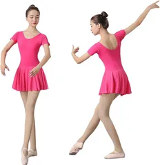 シャンディニー(Chandeny) 大人用 レオタード ドレス ワンピース 半袖 レディース ウェア インナー一体タイプ ダンス バレエ レッスン(ピンク,  M)