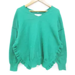 ロペピクニック ROPE Picnic ニット カットソー 長袖 Vネック フリル 無地 36 緑 グリーン /FF32