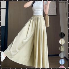 ワイドパンツ 冷感キュロットパンツ春夏秋 きれいめガウチョパンツ ハイウエストフレアパンツ 薄手イージーパンツ軽いスカーチョスカンツ 楽ちんパンツトレンドボトムス スカーチョゆったり 体型カバーボトムス Aラインパンツ無地