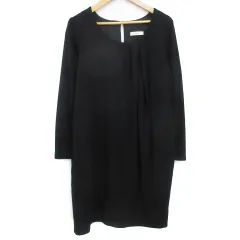 ボールジー BALLSEY トゥモローランド ニットワンピース ひざ丈 長袖 Uネック ウール 無地 38 黒 ブラック /FF24 ■MO