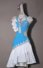 ラテンドレス ワンピース 花 ブルー色変更可 オーダーメイド