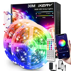 【人気商品】高輝度RGB 切断可能 1600万色 4ピン 24V 調光調色 SMD5050 音声同期 工具不要 APP制御 30M 入電電圧100V-240V… LEDテープライト IKERY
