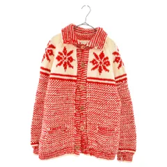 INVERALLAN (インバーアラン) WOOD BUTTON CREW ALLAN KNIT CARDIGAN ウッドボタンクルーネックアラン編みウールニットカーディガン レッドのサムネイル