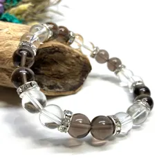 スモーキークォーツ&水晶 パワーストーン ブレスレット 天然石ブレス (シルバー) 8mm レディース 女性  数珠ブレス 開運 プレゼント ギフト  [d]