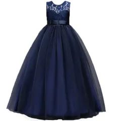 (フォーペンド キッズドレス FP-0034 女の子 フォーマルワンピース 発表会 結婚式 パーティー 子供服 ドレス ロング 120 130 140 150 160cm (サイズ150cm, ネイビー)