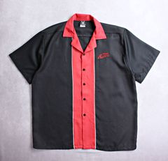 【HILTON】ヒルトン ボーリングシャツ ブラックｘレッド 企業ロゴ Ｌサイズ ビンテージ
