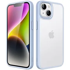 JEDirect マットケース iPhone 14 6.1インチ用 耐衝撃性ミリタリーグレードの落下防止 つや消しの半透明の背面電話カバー 指紋防止 (空色) 1