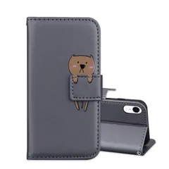 【数量限定】(グレー) 手帳 携帯ケース カード収納 財布 可愛い動物柄 ケース