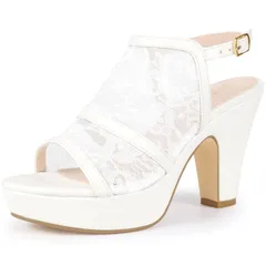 Perphy オープントゥ プラットフォーム アンクルストラップ スリングバック チャンキーヒール サンダル レディース ホワイト 23.0cm