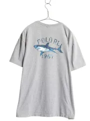 【お得なクーポン配布中!】 90s ポロスポーツ ラルフローレン ポケット付き 両面 プリント 半袖 Tシャツ メンズ M オールド ポケT アート イラスト サメ カットソー 灰