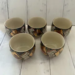 九谷焼　湯呑　5点　まとめセット！茶器　青粒　昭和レトロ　古道具　茶道具　当時物