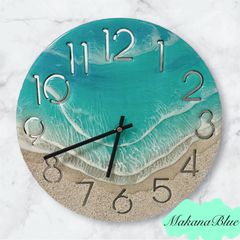 レジン海アート 壁掛け時計 エポキシレジン 海時計 レジンアート