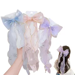 プリンセス 髪飾り リボン ヘアアクセサリー リボン 髪を傷めない 可愛い 蝶結び おしゃれ 子供 (3点セット) 発表会 誕生日 ヘアクリップ コスプレ 撮影 ヘアピン パーティー 跡がつかないヘアピン バレッタ ピンク パープル Coollooda ブルー