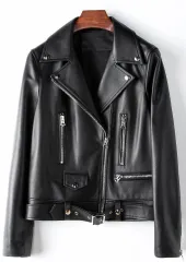 新品 限定レディース上質 本革↑ラムレザージャケット黒☆ラムレザーコート