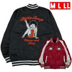 ベティちゃん 刺繍 スカジャン ベティブープ アウター ジャケット キャラクター サテン生地 メンズ レディース メンズ M　L　LL 2L XXL ブラック ワインレッド かわいい 長袖 スベニール 和柄 かっこいい 人気 ブランド betty boop