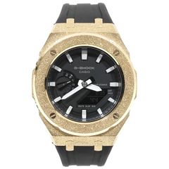 G-SHOCK GA2100 メタル カスタム フロステッドゴールド ラバーバンド カシオーク ブラックベルト ステンレス製 艶消しモデル