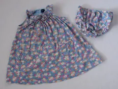 ラルフローレン ralph lauren アウトレット 子供服 女の子 12M 約 80cm ベビー服 ワンピース ノースリーブ 青 リバティ 小花柄 カバーパンツ 2点 春 夏 ★4 セットアップ ガールズ キッズ ベビー 【中古】 ユーズド