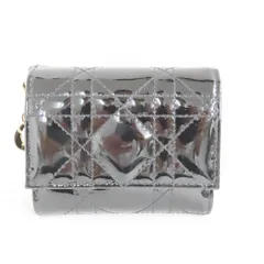 Ts591801 ディオール 三つ折り財布 Lady Dior ロータスウォレット パテント ブラック レディース Dior 美品