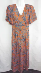 ◇ ⊂ troisiemechaco 総柄 ウエストゴム 半袖 オールインワン サイズ38 オレンジ ブルー系 レディース E  【1409240044710】