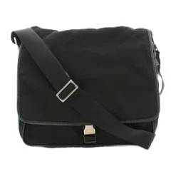 プラダ PRADA ショルダーバッグ メッセンジャーバッグ フラップ スクエア ナイロン レザー 三角プレート 黒 ブラック /KU ■OH