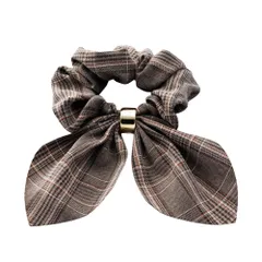 【A：グレージュ×レッド×ワンサイズ】[Cream dot. クリームドット公式] ヘアアクセサリー レディース シュシュ スカーフリボン グレンチェック柄 メタル ヘアゴム ヘアアクセ ヘアアレンジ 簡単 まとめ髪 髪留め 大きめ ボリューム 大人