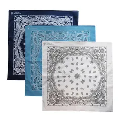 [Studio Plus] 大判 ペイズリー バンダナ 65×65cm 3枚セット 頭に巻ける 大きい 使いやすい 黒 白 ライトブルーネイビー オレンジ 吸汗速乾 スカーフ 三角巾 メンズ レディース おしゃれ かわ [ネイビー×???イトブルー×ホワイト]