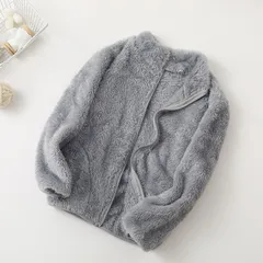 フリースジャケット 子供用 グレー 両面起毛 コーラル ボアジャケット モコモコ 立ち襟 女の子 男の子 秋 冬 厚手 コート アウター 保温 軽量 保温 防寒 防風 起毛 秋冬 キッズ 子供 5Bis914