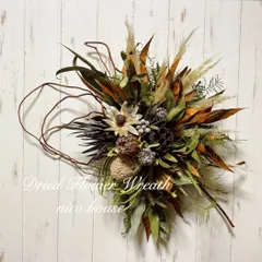 大きな ワイルドフラワーリース ハーフリースドライフラワーリース ネイティブフラワー ウォールデコ