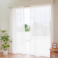 新品 無地 シンプル ナチュラル フック付き アジャスター 洗える UVカット 2枚組 x丈108cm 幅100cm ホワイト≫ カーテン研究所≪ガーゼ風ナチュラルレース