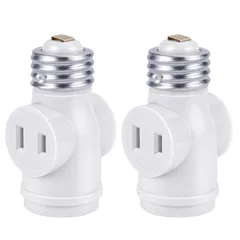 【人気商品】1灯2差ソケット E26用ソケット+コンセント2口 DiCUNO 白 2個入