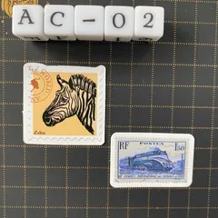 防水ステッカー　切手風　スタンプ風　海外　２枚セット　AC-1防水ステッカー　切手風　スタンプ風　海外　旅行　レトロ　２枚セット　AC-2