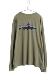 【お得なクーポン配布中!】 USA製 パタゴニア 両面 プリント 長袖 Tシャツ メンズ XL 15年製 ロンT フィッツロイ トラウト カットソー グラフィック バックプリント 緑