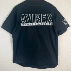 AVIREX アヴィレックス ベースボールシャツ ロゴプリント 半袖 ブラック Lサイズ メンズ 古着 ストリート アメカジ ミリタリー