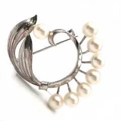 良品 本真珠 パール 7ｍｍ 8珠 シルバー刻印 サークル ブローチ アクセサリー 服飾小物 レディース m13629