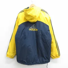XL/古着 アディダス adidas 長袖 ナイロン ジャケット パーカー メンズ 90s ビッグロゴ 刺繍 ツートンカラー 紺 ネイビー 3本ライン 内側フ