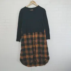 ◇ CRAFT STANDARD BOUTIQUE 切替 チェック 長袖 膝下丈 ワンピース サイズF ブラック ブラウン系 レディース P  【1303060000492】