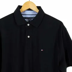 トミーヒルフィガー TOMMY HILFIGER ポロシャツ 鹿の子 半袖 ロゴ 刺繍 ビッグシルエット XL 黒 ブラック タグ付 美品 国内正規品 ゆったり 大きいサイズ